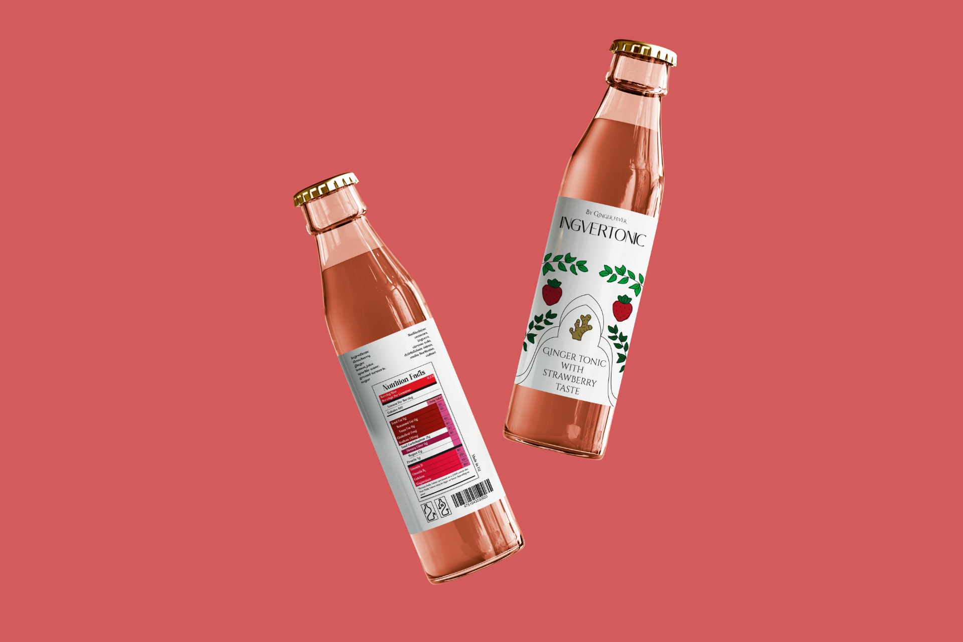Ginger Tonic with Strawberry Taste — Illustrated botanical label variation