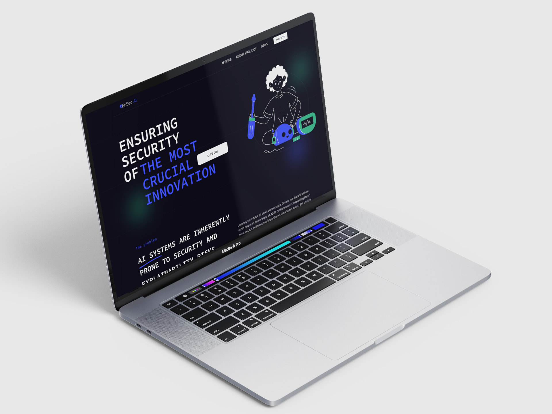 EnSec AI website hero design displayed on a laptop screen